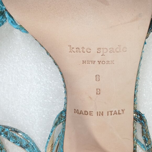 Kate Spade NY Teal Snakeskin Print Metallic Strappy Pumps Heels Size 8 VGUC - Picture 15 of 16